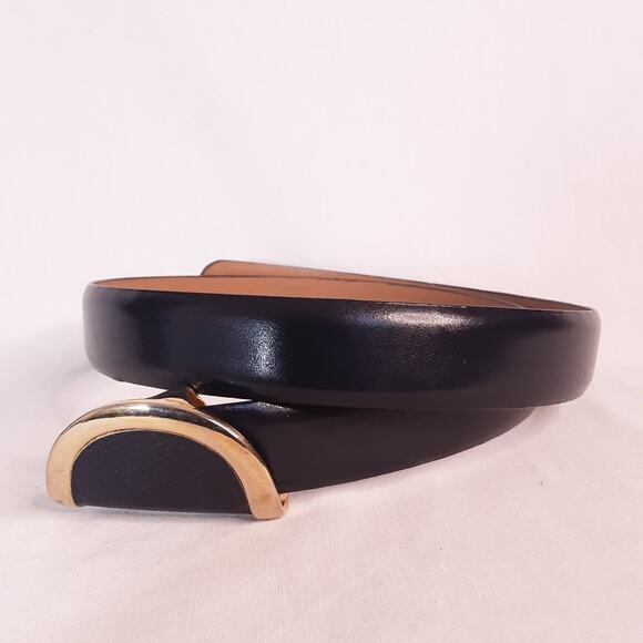 Vintage Taiwan Belt Small Medium Waist Navy Blue Half Circle Fashion Buckle - Picture 1 of 12